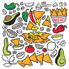 Cheese nachos doodle, mexican food
