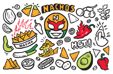 Hot nachos doodle, mexican food