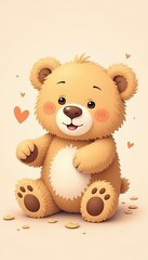 Fototapeta premium Teddy bear surrounded by cookies and hearts with a joyful smile.