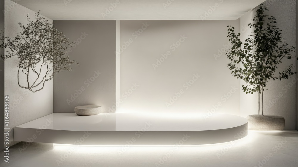 Aufkleber a clean, white podium illuminated in a modern studio room with white light, emphasizing simplicity a