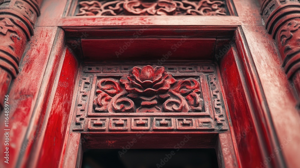 Poster A close-up shot of a red ceramic brick gate with intricate brick patterns, centered on a white background, emphasizing its detailed craftsmanship and texture