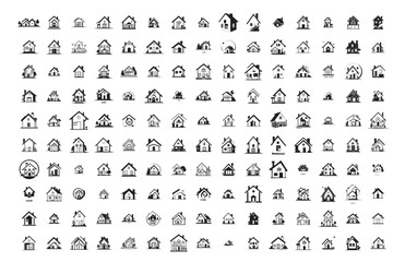 Home icon set for websites and apps house logo real estate Building for human habitation set Editable Vector Stroke