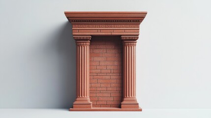 Fototapeta premium A detailed side profile of a red ceramic brick pillar gate, displayed on a sleek white surface, emphasizing its architectural elegance