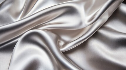 Naklejka premium A flowing streak of silver fabric, captured in an abstract style, creating a sleek and modern background with light reflections and smooth texture