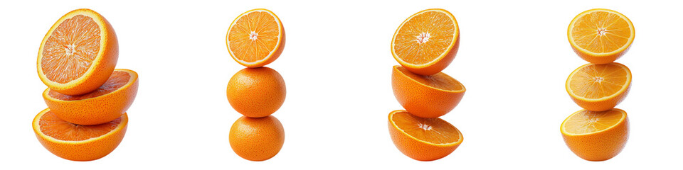 Mandarin orange Clipart concept. Stacked oranges in varying arrangements on a black background. on Transparent background.
