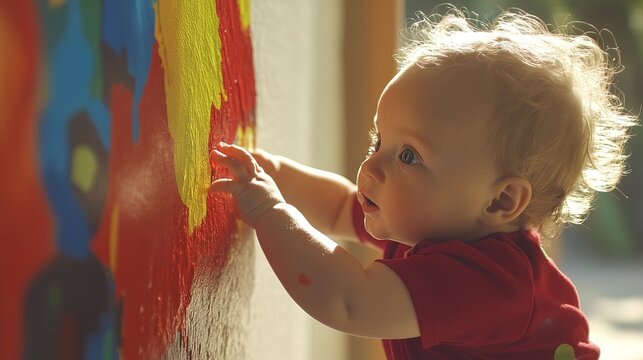 Child gazing intently at vibrant pictures, capturing the imagination and sparking curiosity in the young mind. The essence of childhood wonder and exploration.