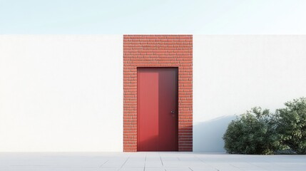 A minimalist red brick gate structure with sharp, clean lines, set against a plain white background, emphasizing its simple, modern design