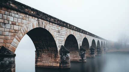 Fototapeta premium A minimalist view of a medieval stone bridge, captured against a light-colored sky, showcasing its timeless architecture and graceful curves