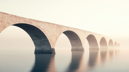 A minimalist view of a medieval stone bridge, captured against a light-colored sky, showcasing its timeless architecture and graceful curves