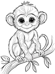 Obraz premium Whimsical Black and White Monkey Illustration for Coloring Book Pages