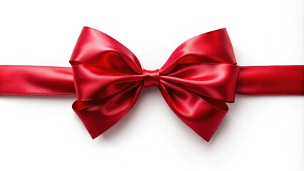 Naklejka premium A Classic Red Satin Ribbon Bow on White Background, Perfect for Festive Occasions