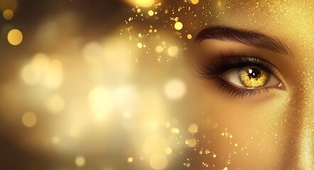 Golden Gaze: Close-up shot of a captivating eye with a mesmerizing golden hue, evoking a sense of mystery, magic, and inner radiance. 