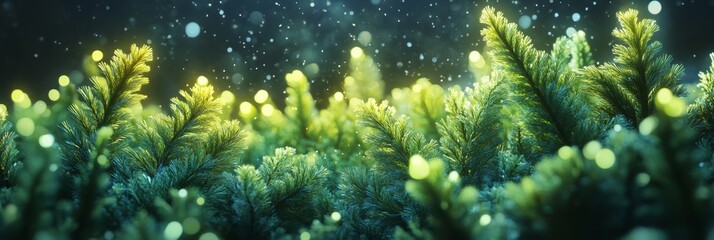 Digitally Enhanced Evergreens: Futuristic 3D Illustration of Glowing Plants in Cartoon Style, Perfect for Isolated Campaigns