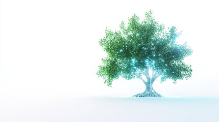 Obraz premium Glowing Technological Evergreen Tree in 3D Cartoon Style - Modern Design Concept with Banner Space