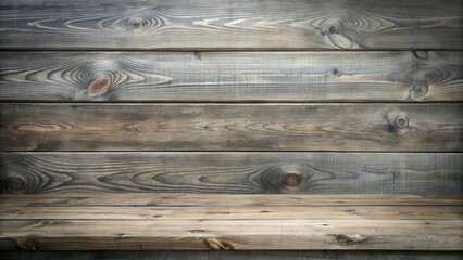 Fototapeta premium Rustic Wooden Background with Horizontal Planks and Empty Shelf for Product Display