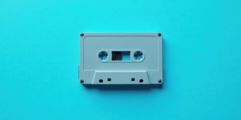 Light Blue Compact Cassette Tape on a Vibrant Blue Background
