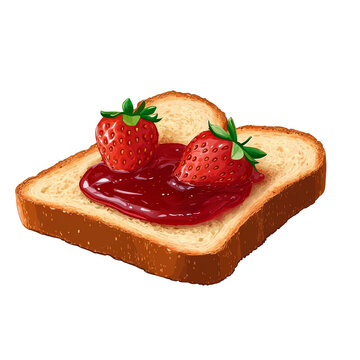 recommend clip art: strawberry jam toast with fresh strawberries on transparent background