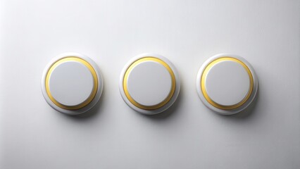 Fototapeta premium Three White Circular Buttons with Yellow Accents on a Light Gray Surface