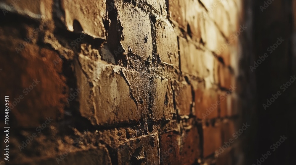 Aufkleber close-up of an aged red brick wall with intricate detailing and soft lighting, emphasizing the textu