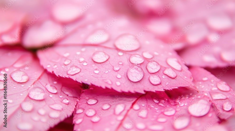 Wall mural Fresh raindrops cling to bright pink rose petals, showcasing intricate patterns and vibrant colors in a garden following recent rainfall