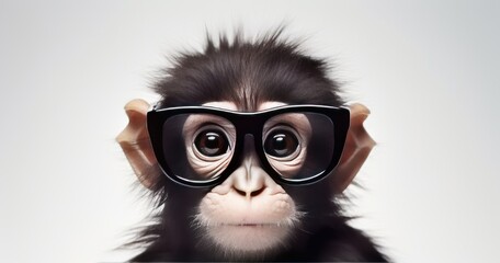 Fototapeta premium A cute monkey wearing oversized glasses, showcasing a playful and humorous expression.