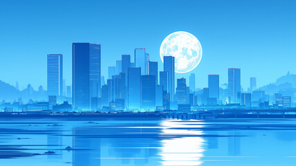 Fototapeta premium 美しい都市と夜景のイラスト,アニメ,アジア,グラフィックアート