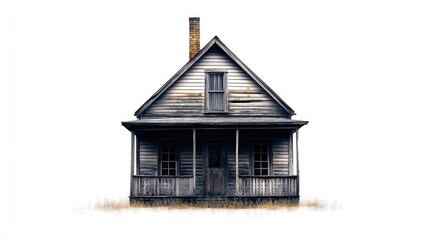 Spooky vintage haunted house with aged wood and ghostly atmosphere, isolated on a stark white background, capturing dark details
