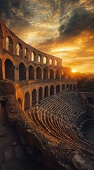 Golden Hour at the Ancient Roman Amphitheatre A Majestic Sunset