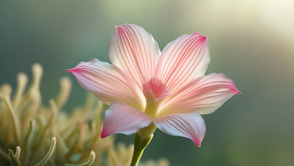 Fototapeta premium in the morning, a Kemboja flower is blooming beautifully, created by generative ai