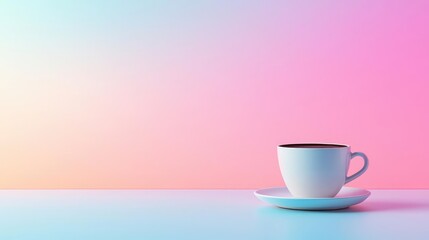 Minimal coffee concept. A minimalist coffee cup on a colorful gradient background, ideal for beverage promotions.