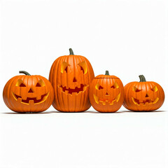 Fototapeta premium four halloween jack-o-lantern pumpkins with scary smiles isolated on white background