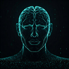 Obraz premium abstract digital human brain ai artificial intelligence technology concept turquoise and black 3d rendering