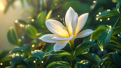 Fototapeta premium in the morning, a Kemboja flower is blooming beautifully, created by generative ai