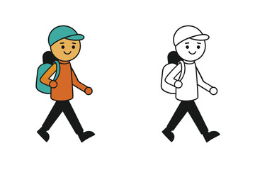 Boy Hiking Character Illustration High Quality Adventure Graphics for Creative Designs