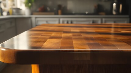 Rich Wooden Kitchen Island Countertop Detail