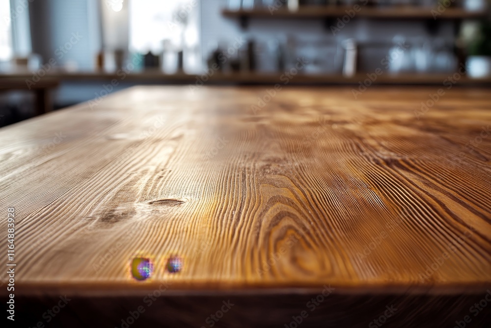 Poster empty rustic wooden table in kitchen.