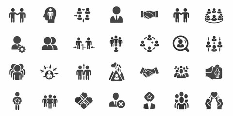 Vector business isolated silhouette icon set with business, marketing