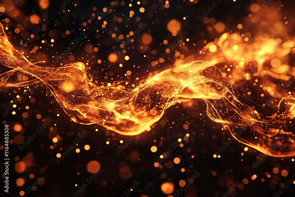 Poster abstract fiery wave with glowing particles.