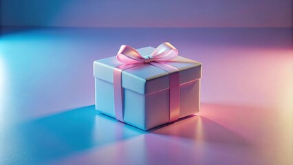 A light blue gift box with a pink ribbon, illuminated by a soft gradient light