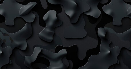Abstract black camouflage pattern with organic shapes and textures.