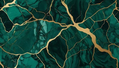 Emerald Green Marble with Golden Veins Abstract Design