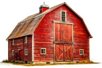 Obraz premium Rustic, isolated red barn, a classic farm scene in high resolution.