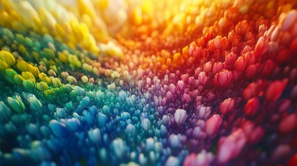 Vibrant Rainbow of Colorful Tulips Field - Spring Blooming Flowers