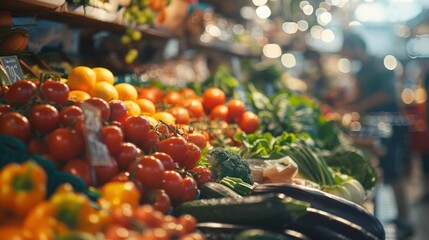 Busy market scene with fresh and organic vegetables, AI generated image