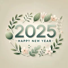 Floral Happy New Year 2025 Greeting with Elegant Design. 