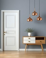 [Modern Minimalist Interior Design Ideas] Modern Neutral Interior Design With Pendant Lights And Decorated Wall Above Glass Window Door