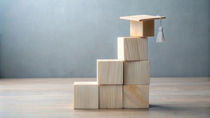Wooden blocks stacked to represent academic achievement and success