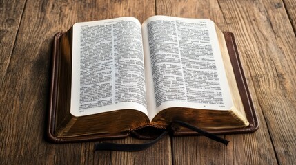 Obraz premium Open Antique Bible on Wooden Tabletop