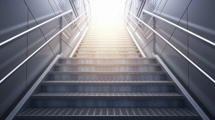 Obraz premium Metal staircase ascending towards a bright light