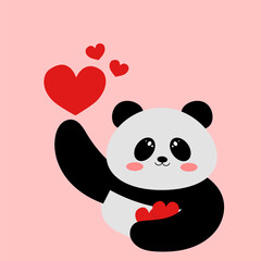 Draw sticker printable cute panda happy love for valentine, Panda with heart, cute panda cartoon Valentines day. Draw cute panda character  fall in love for Valentine day.